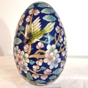 6” antique Chinese Cloisonne Enamel Floral Birds flower egg statue